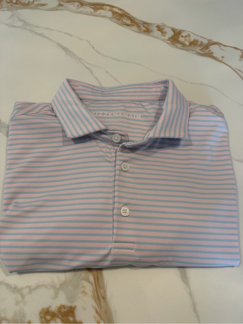 Mizzen & Main Pink & Light Blue Striped Polo Shirt